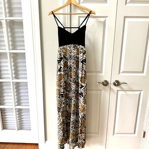 RVCA Black/Yellow Floral/Animal Print Maxi Dress